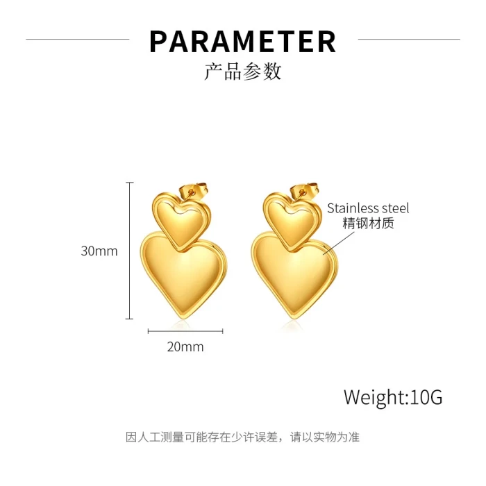 Double-Layer Stainless Steel Love Accessories Titanium Steel Gold-Plated Earrings
