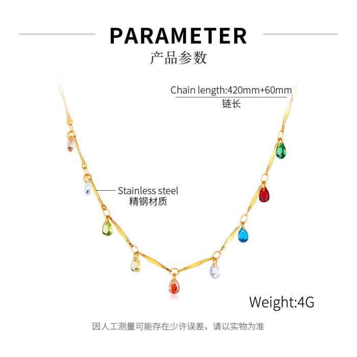 Ornament Factory Personality Tassel Color Crystal Stone Stainless Steel Necklace for Women