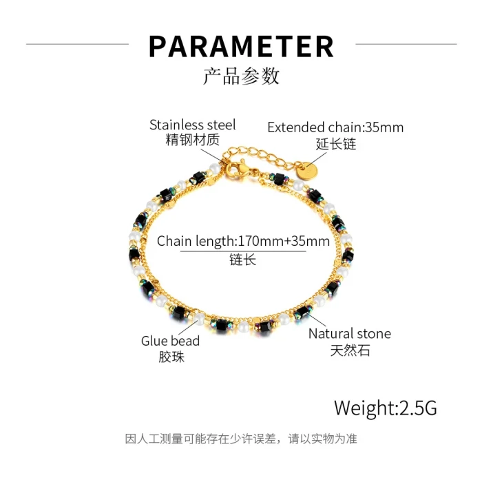 Ornament Factory Affordable Luxury Fashion Natural Stone Glue Beads Stainless Steel Double Layer Bracelet