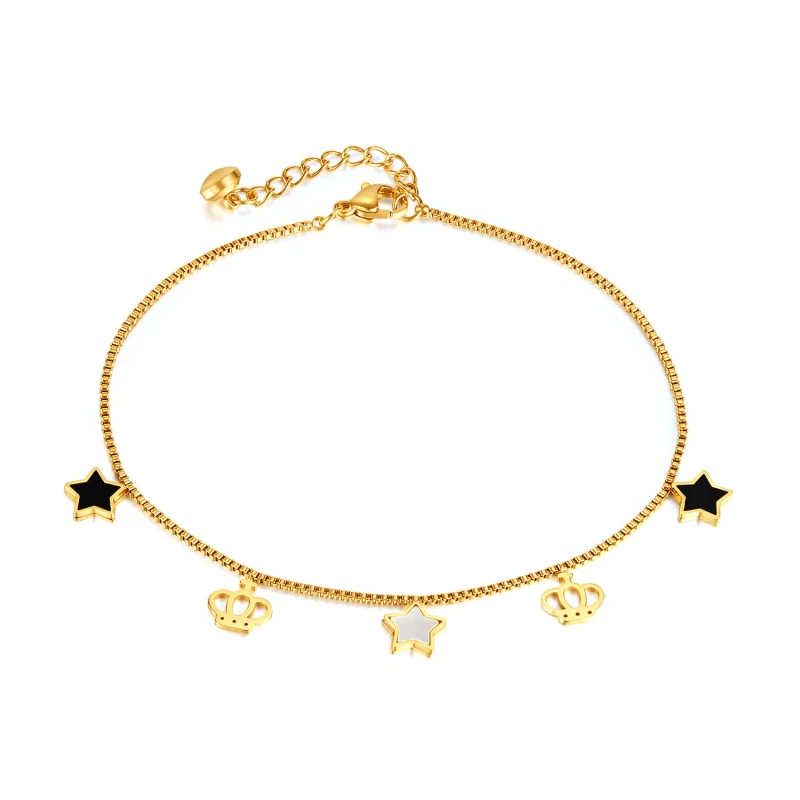 Ornament Wholesale Niche Stainless Steel Five-Pointed Star Foot Ornaments Fashion Crown Female Titanium Steel Anklet