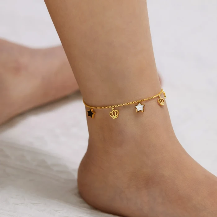 Ornament Wholesale Niche Stainless Steel Five-Pointed Star Foot Ornaments Fashion Crown Female Titanium Steel Anklet