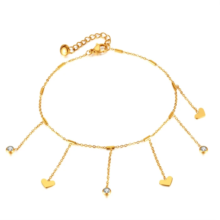 Ornament Factory Design Cool Style Stainless Steel Loving Heart Zircon Tassel Titanium Steel Anklet
