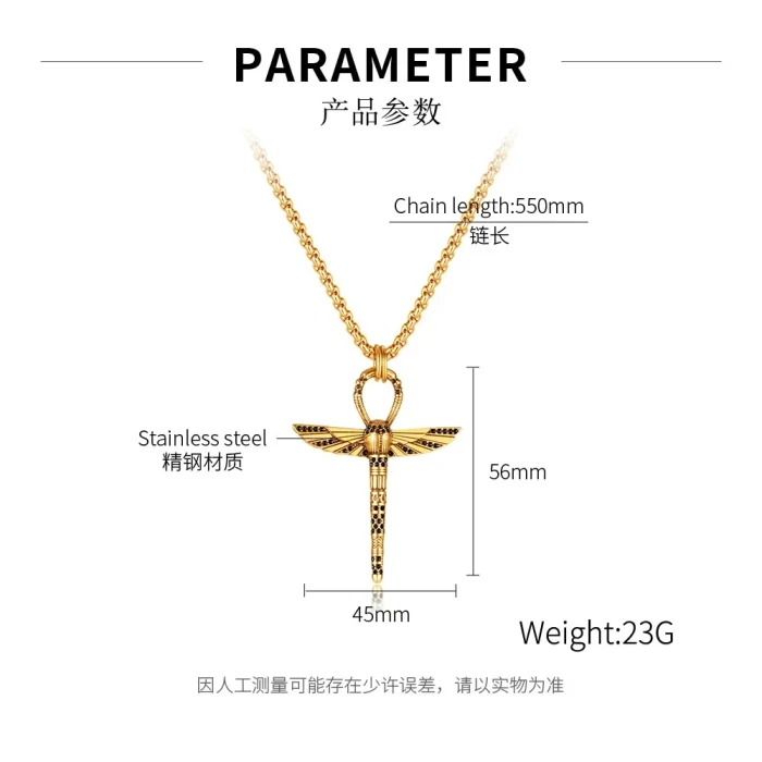 Ornament Factory Creative Stainless Steel Casting Dragonfly Pendant Necklace for Men