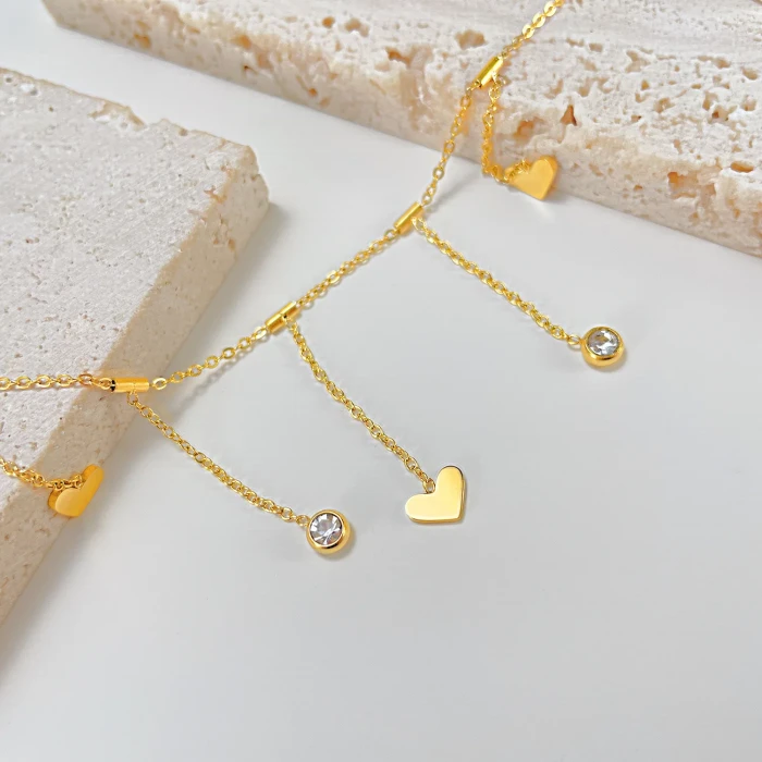 Ornament Factory Design Cool Style Stainless Steel Loving Heart Zircon Tassel Titanium Steel Anklet