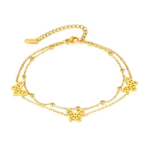 Ornament Stainless Steel Hollow Butterfly Small Beads Simple Temperament Double-Circle Anklet Female