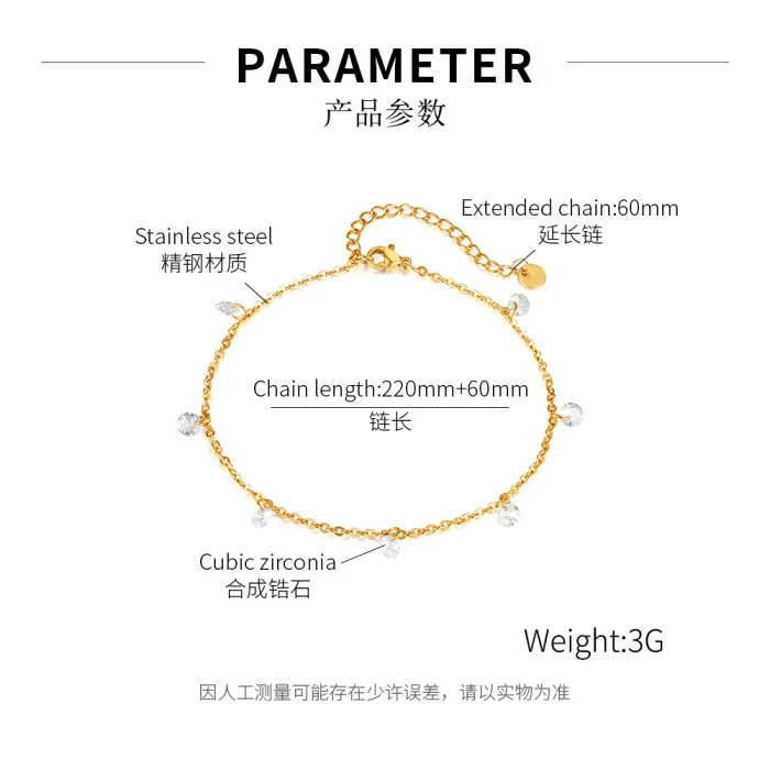 Titanium Steel Ornament Factory Fashion Creative and Refined Zircon Crystal Stainless Steel Gold Plated Anklet