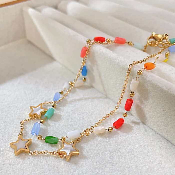 Ornament New Color Dopamine Acrylic Beaded Shell  Titanium Steel Double Circle Anklet