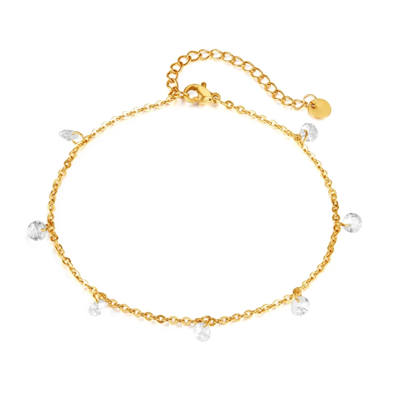 Titanium Steel Ornament Factory Fashion Creative and Refined Zircon Crystal Stainless Steel Gold Plated Anklet