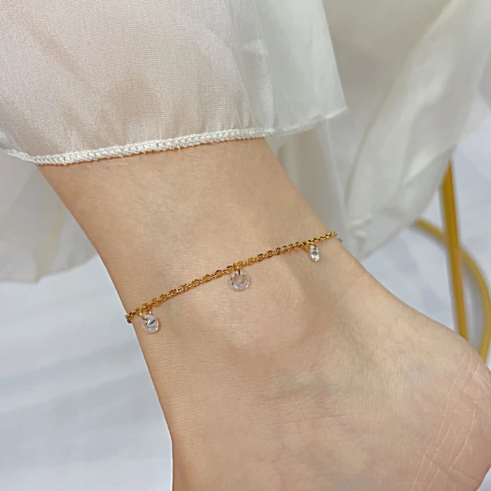 Titanium Steel Ornament Factory Fashion Creative and Refined Zircon Crystal Stainless Steel Gold Plated Anklet