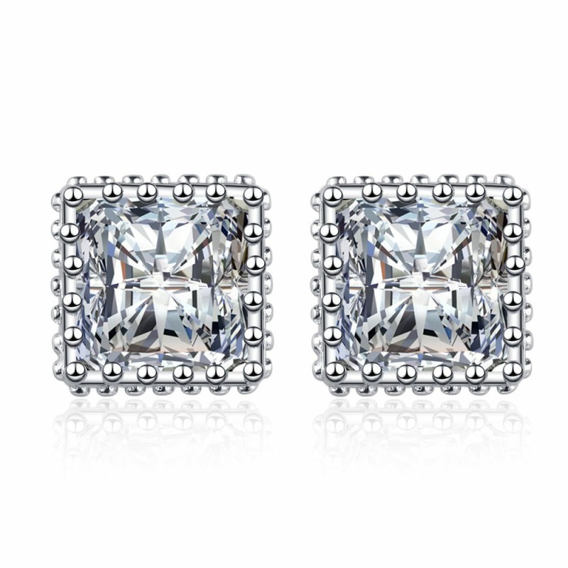 Square Stud Zircon Delicate Earrings Hollow Carved Square Sugar Earrings Daily Factory Wholesale
