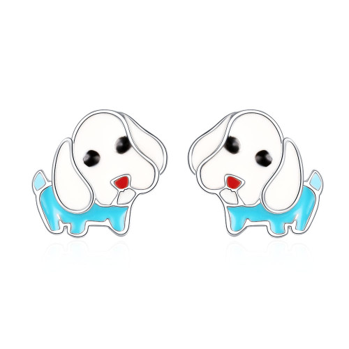 Cute Handmade Drip Glazed Colorful Animal Puppy Stud Earrings Asymmetric Earrings Women