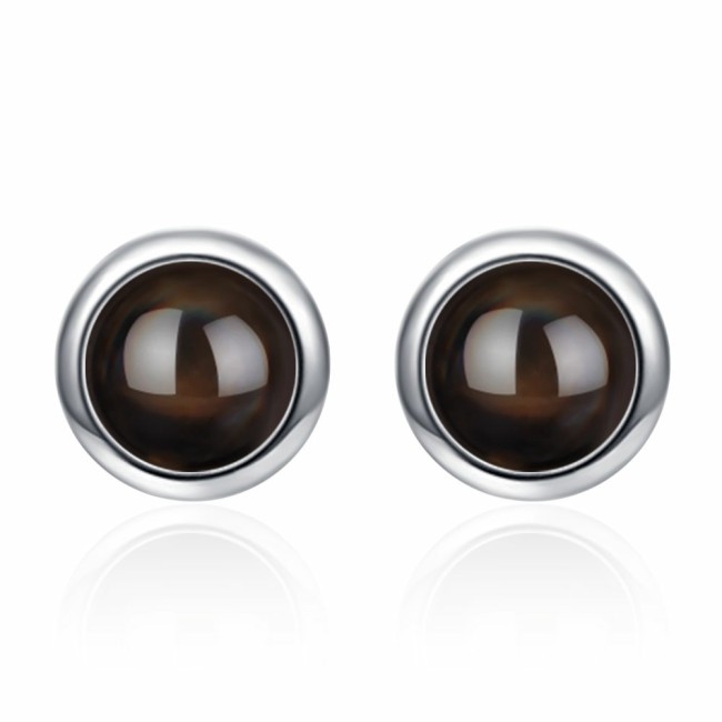 Korean Jewelry Fashion Retro Personality Minimalism Round Black Agate Stud Earrings for Women