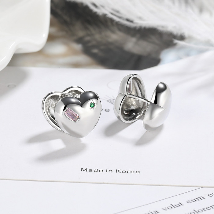Colored Loving Heart Pentagram Zircon Ear Clip Women's Simple  Heart Shaped Earrings
