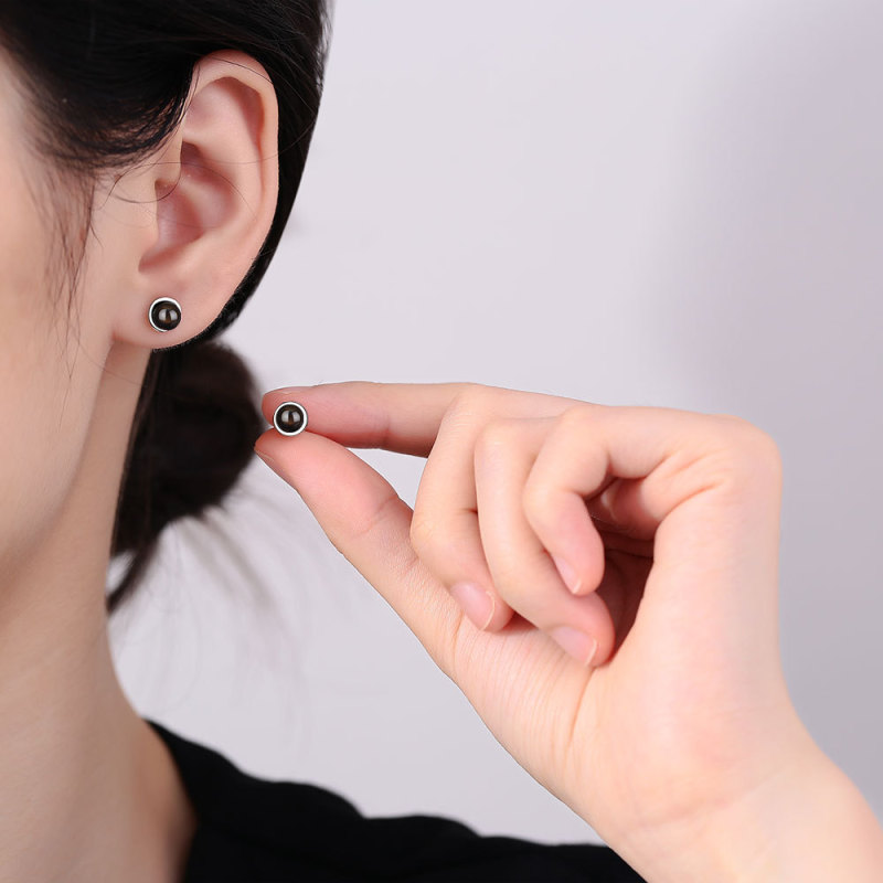 Korean Jewelry Fashion Retro Personality Minimalism Round Black Agate Stud Earrings for Women