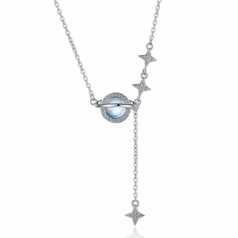 Moonstone Necklace Lock Female Zircon Star Moon Tassel Necklace