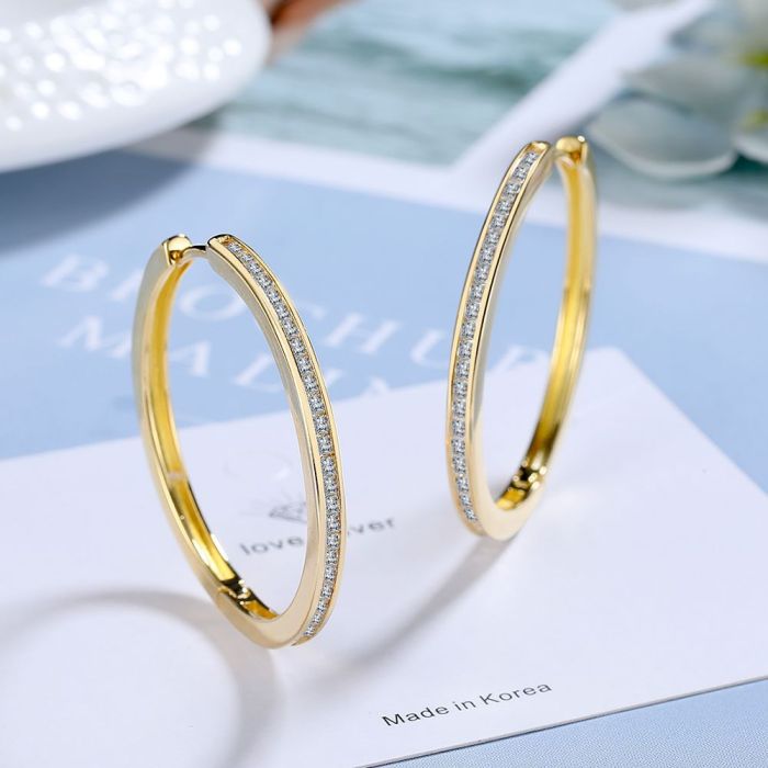 Classic Minimalist Ear Clip Inlaid Zircon Fashion Ear Ring Brass Plated 24K Real Gold