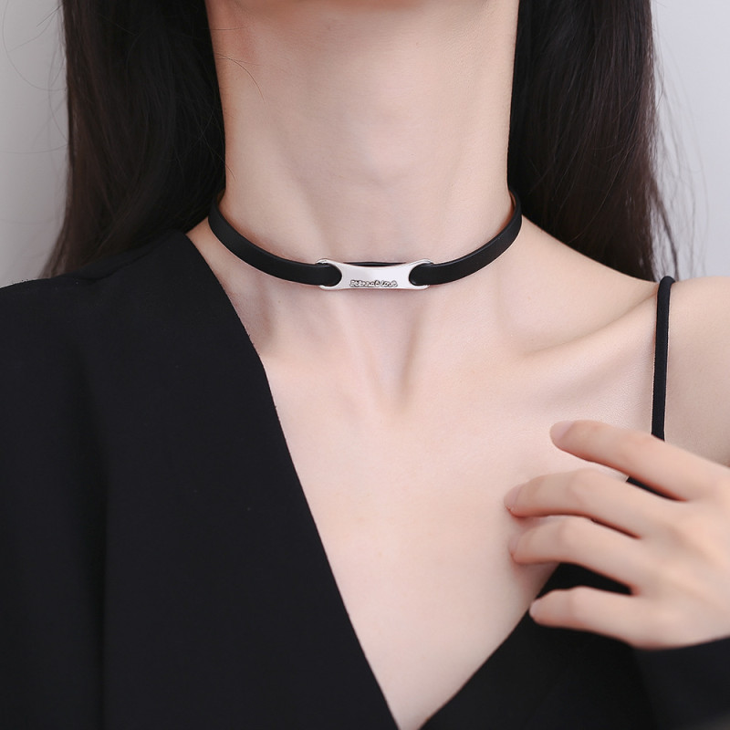 Vintage PU Leather Collar Black Leather Rope Choker Necklace Women