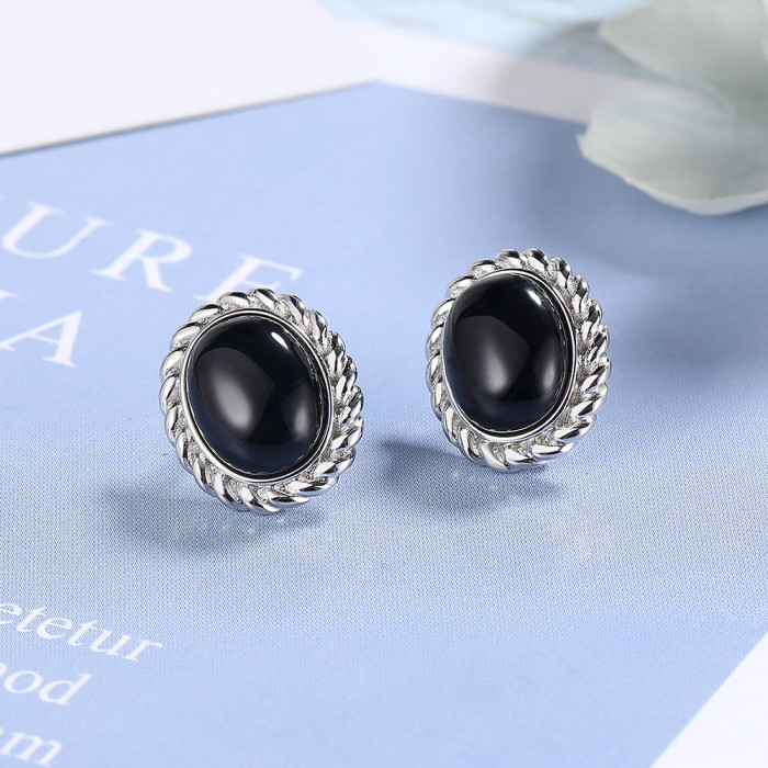 Natural Black Agate Stud Earrings Fashion Personalized Temperament Earrings