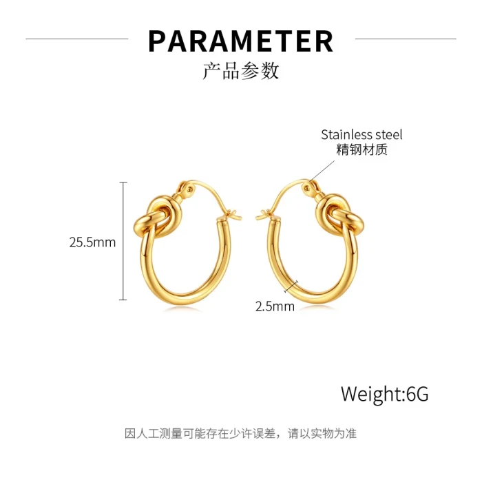 Ornament Wholesale Fashion Personality Geometry round Stainless Steel Studs Titanium Steel Knotted Earrings for Women