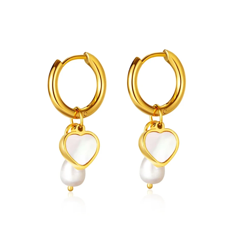 Ornament Korean Fashion New Titanium Steel Earrings Baroque Freshwater Pearl Hearth-Shaped Earrings Women