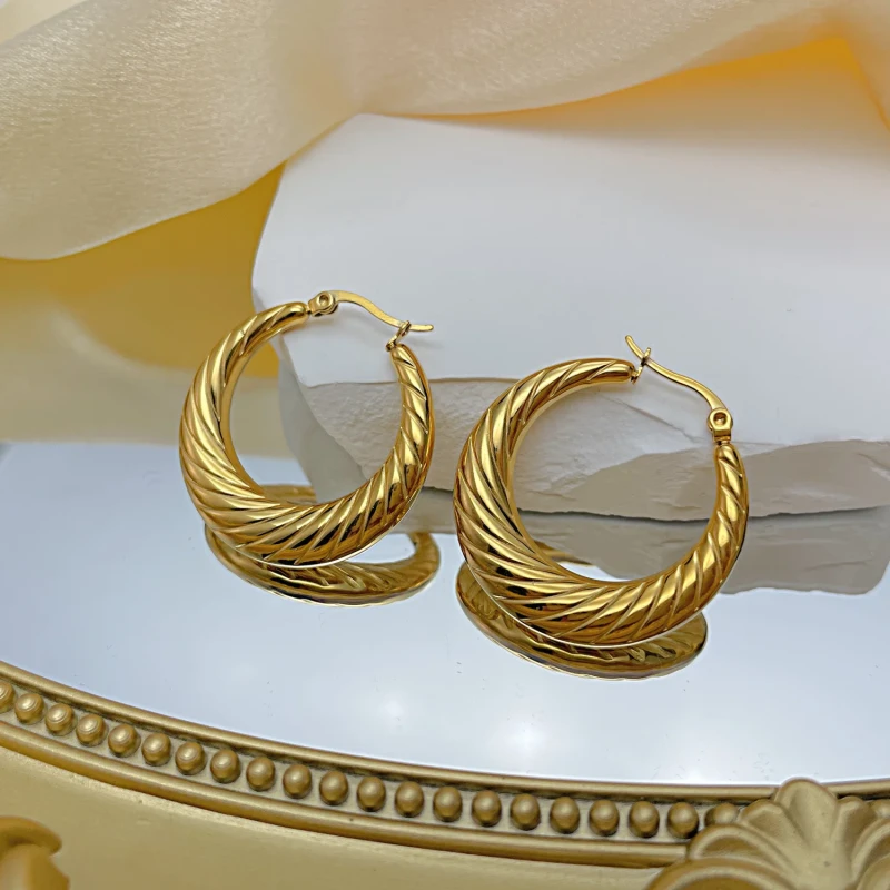 Fashion Irregular Hollow Thread Titanium Steel Earrings Personality Gold Plated Earrings