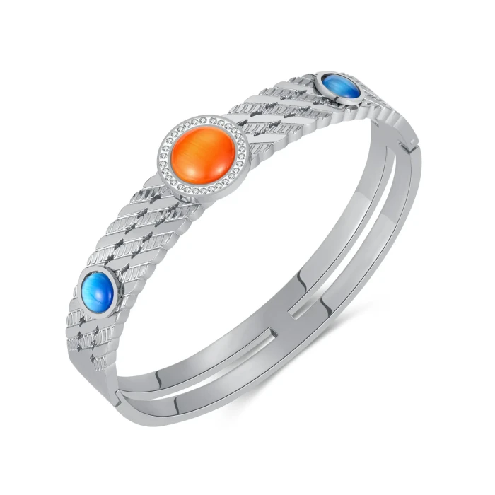 Ornament Fashion Vintage Inlaid Colorful Natural Stone Bracelet Advanced Stainless Steel Bangle for Women