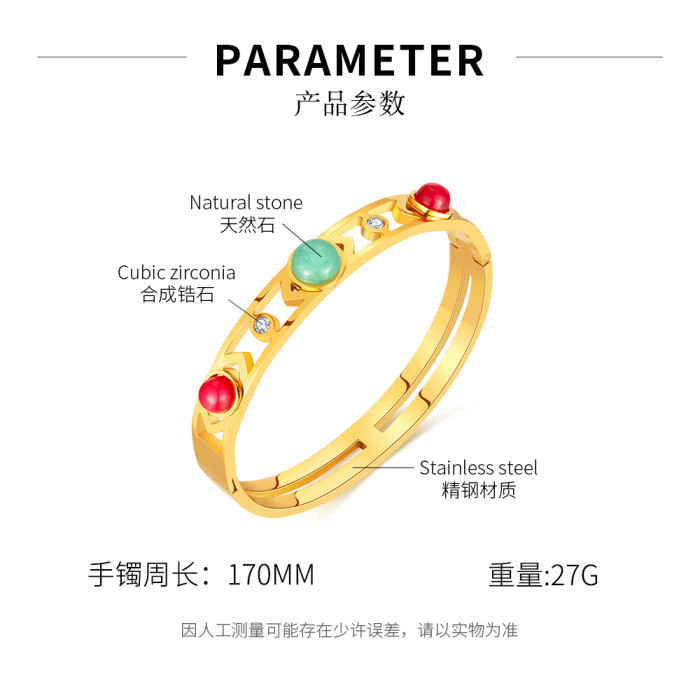Ornament Natural Stone Bracelet Vintage Fashion Hollowed-out Stainless Steel Bangle Wholesale