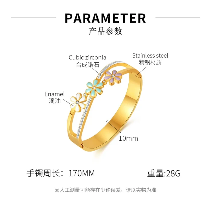 Ornament Factory Gold-Plated Diamond Bracelet Fashion Drip Little Daisy Stainless Steel Bangle for Women