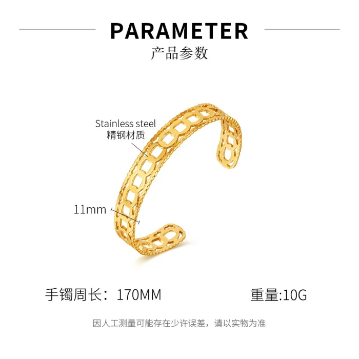 Jewelry Factory Personalized Open Hollow Bracelet Fashion Ins Stainless Steel Bangle for Women