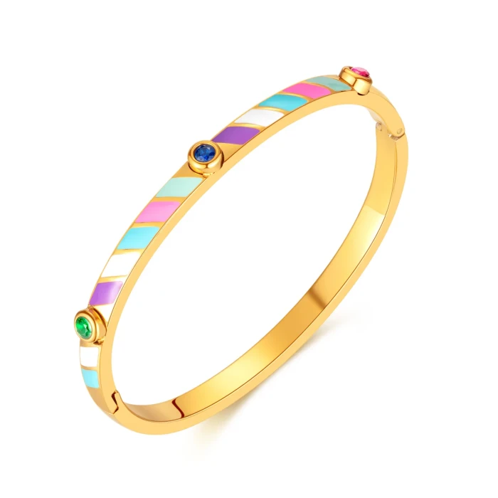 Ornament Retro Titanium Steel Candy Color Striped Inlaid Zircon Stainless Steel Bangle