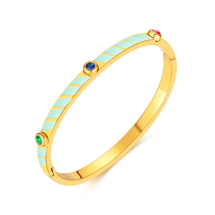 Ornament Retro Titanium Steel Candy Color Striped Inlaid Zircon Stainless Steel Bangle