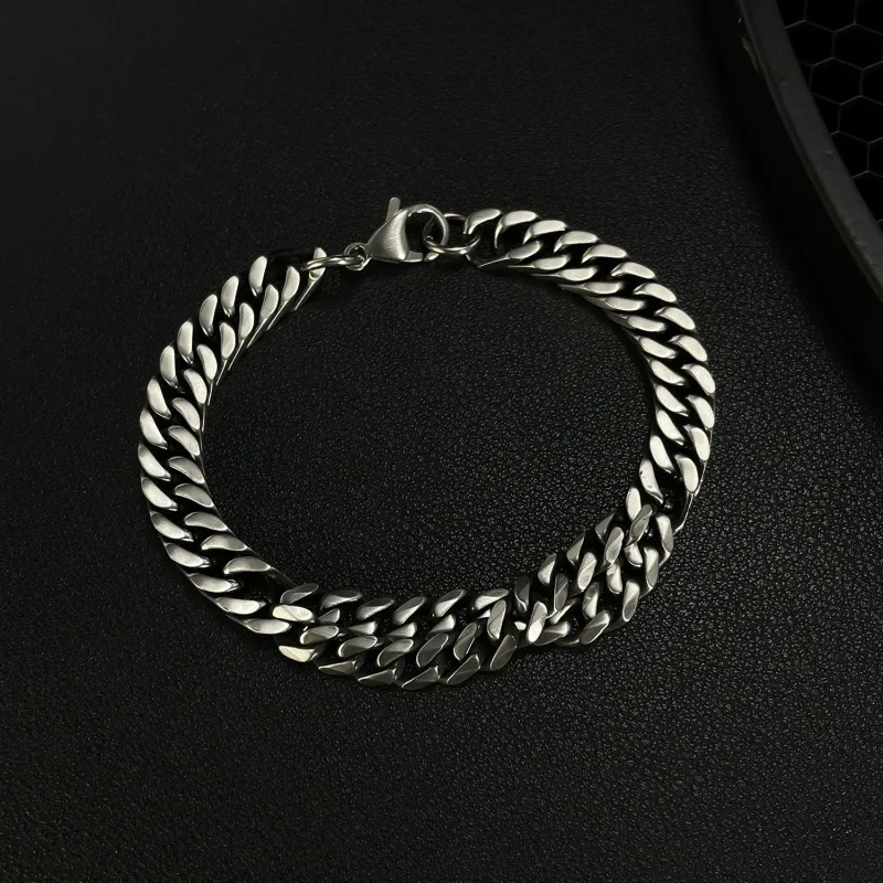 Jewelry Manufacturer Titanium Steel Vintage Double-Layer Cuban Chain Fashion Personality Stainless Steel Men's Bracelet