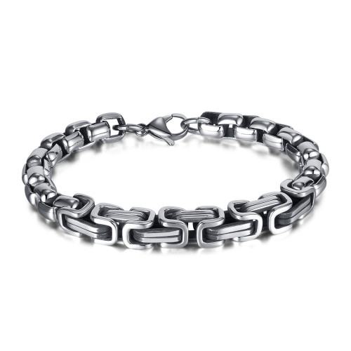 Ornament Factory Retro Titanium Steel Bracelet Personality Stainless Steel Square Pearl Chain Men's Bracelet