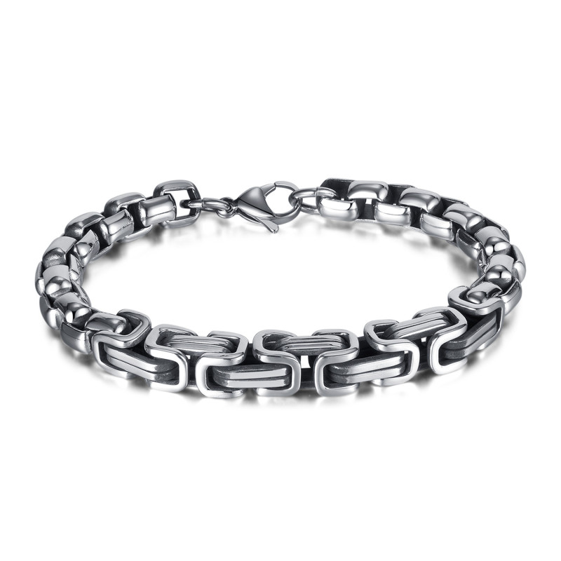 Ornament Factory Retro Titanium Steel Bracelet Personality Stainless Steel Square Pearl Chain Men's Bracelet