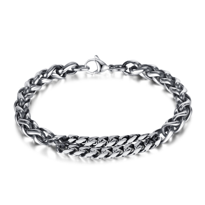 Ornament Manufacturer Retro Double Layer Cuban Link Chain Personality Stainless Steel Men's Bracelet