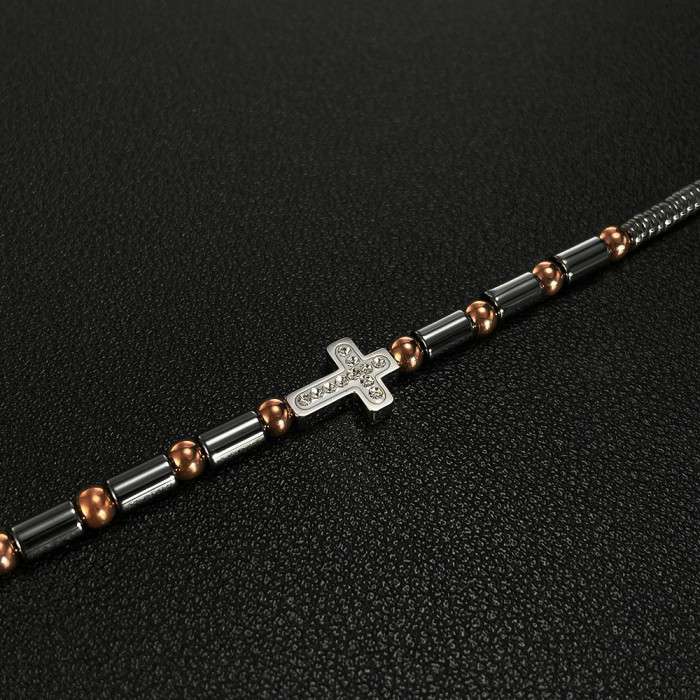 Ornament Wholesale Vintage Haematite Bracelet Personality Stainless Steel Cross Shelf Bracelet for Men