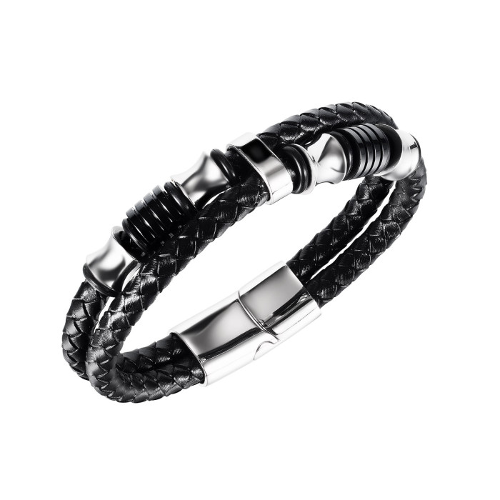 Ornament Wholesale Personalized Stainless Steel Magnetic Buckle Fashion Retro Multi-Layer Woven Leather Bracelet