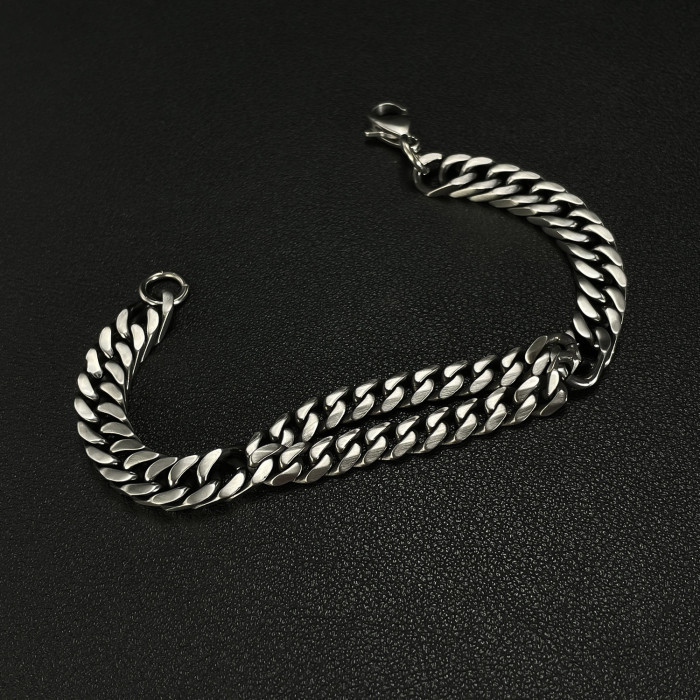 Jewelry Manufacturer Titanium Steel Vintage Double-Layer Cuban Chain Fashion Personality Stainless Steel Men's Bracelet