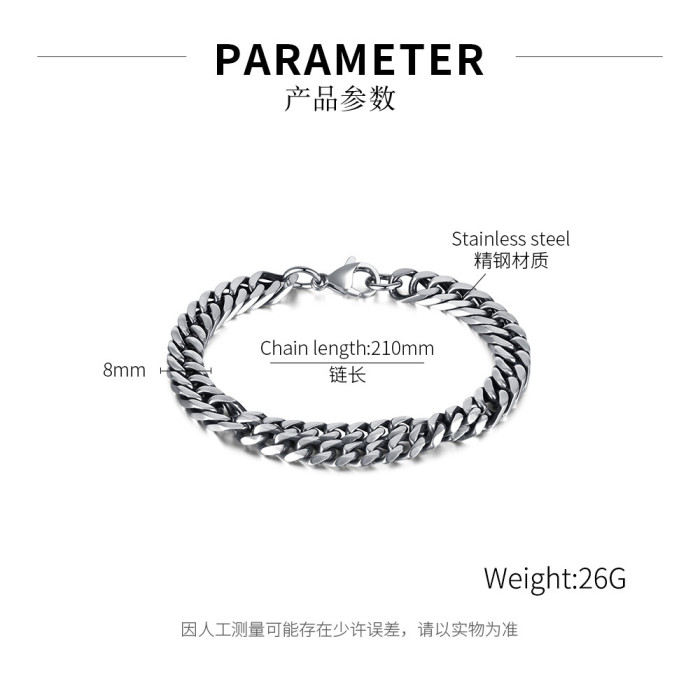 Jewelry Manufacturer Titanium Steel Vintage Double-Layer Cuban Chain Fashion Personality Stainless Steel Men's Bracelet