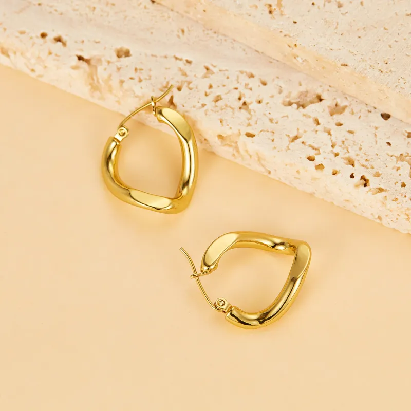 Ornament Wholesale Golden Earrings Ear Clip Simple and Irregular Stainless Steel Earrings for Women