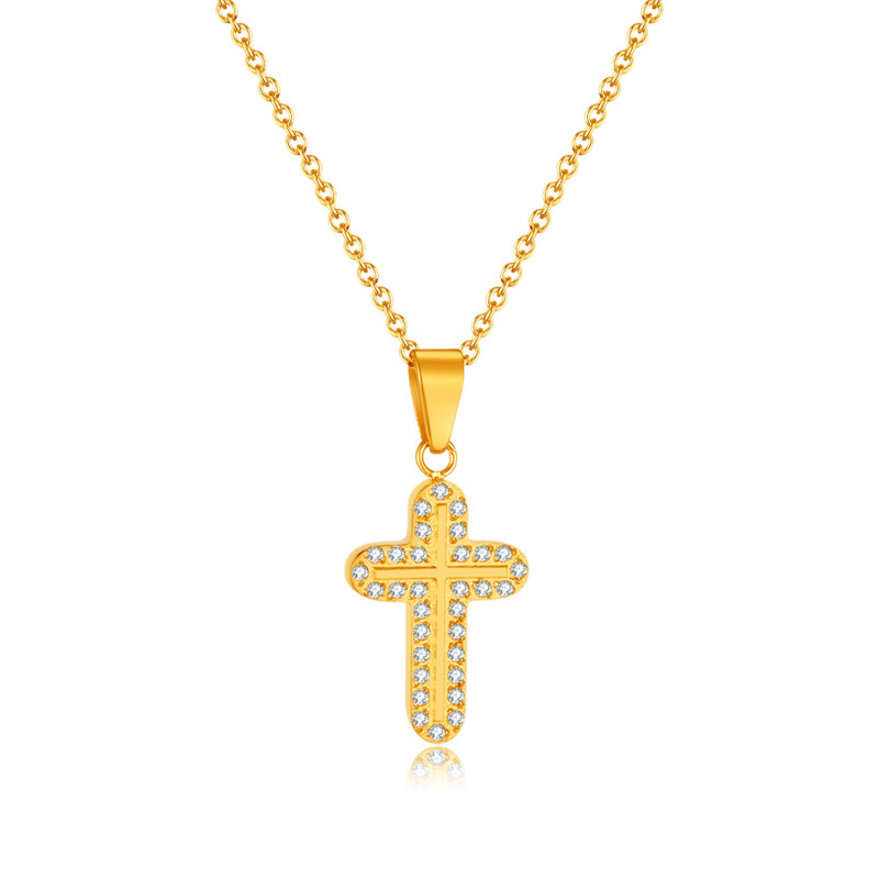 Ornament Wholesale Simple New Cross Necklace Inlaid Double Row Zircon Stainless Steel Necklace