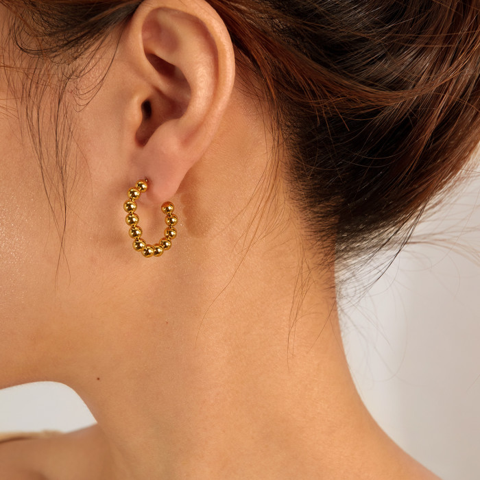 Ornament Batch of Irregular round Beads Flow New Stainless Steel Women's Ear Studs