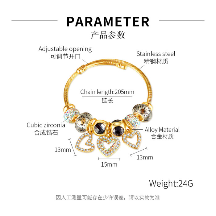 Ornament Fashion Stainless Steel Adjustable Bracelet Hollow Inlaid Zircon Love Bracelet
