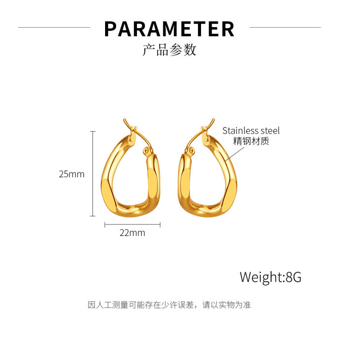 Ornament Wholesale Golden Earrings Ear Clip Simple and Irregular Stainless Steel Earrings for Women