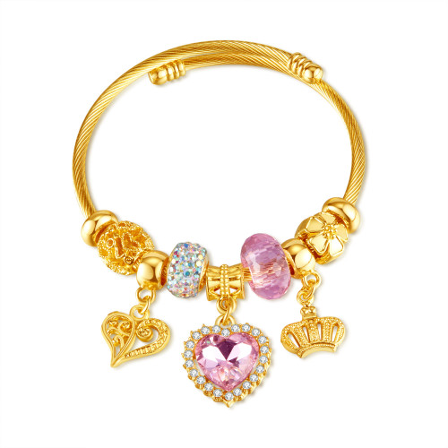 Ornament Wholesale Crown Loving Heart Zircon Small Pendant Bracelet Personality Ins Stainless Steel Bracelet