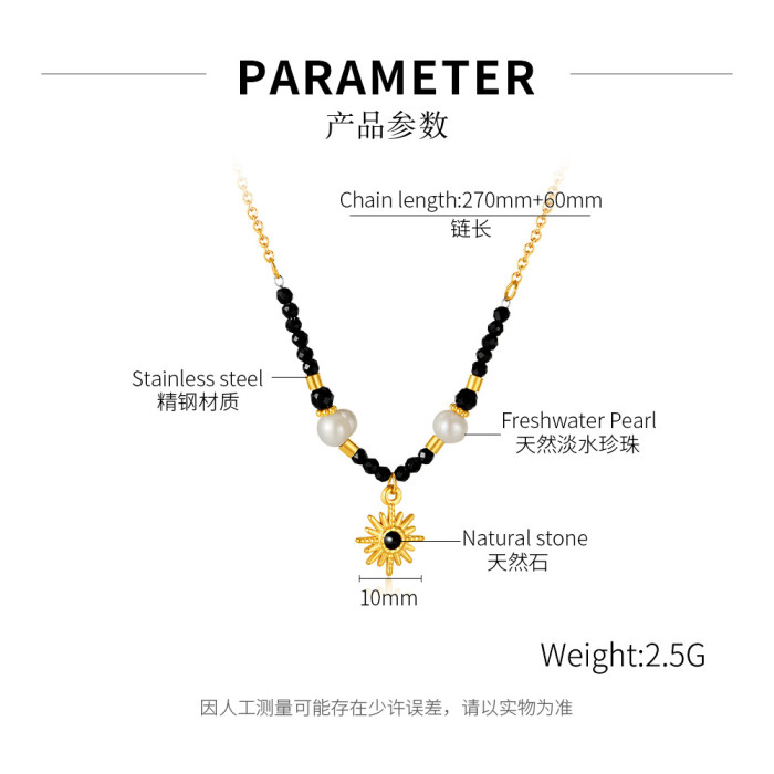 Ornament Natural Stone Necklace Ins Style Gold Plated Stainless Steel Eight Awn Star Necklace