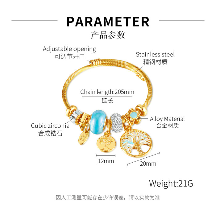 Ornament Hollow Lucky Tree round Small Pendant Personality Ins Stainless Steel Bracelet for Women