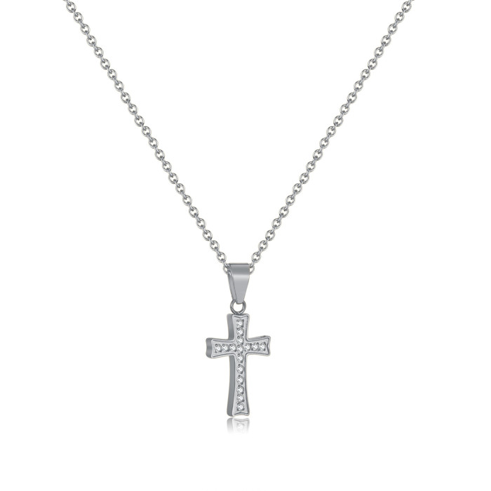 Ornament Titanium Steel Ins Style Inlaid Zircon Cross Simple Fashion Stainless Steel Necklace