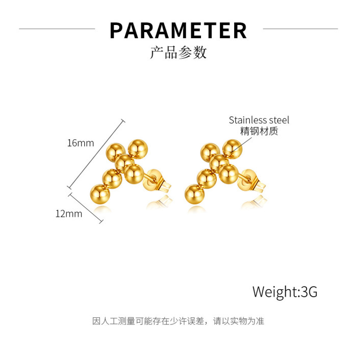 Ornament Stainless Steel round Beads Cross Ins Women's Fashion Stud Earrings