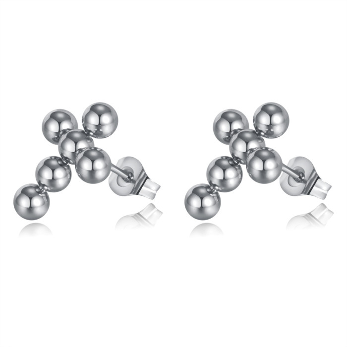 Ornament Stainless Steel round Beads Cross Ins Women's Fashion Stud Earrings